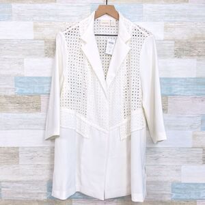 Chicos Eyelet Novelty Duster Jacket Antique White 3/4 Sleeve Womens Large 2